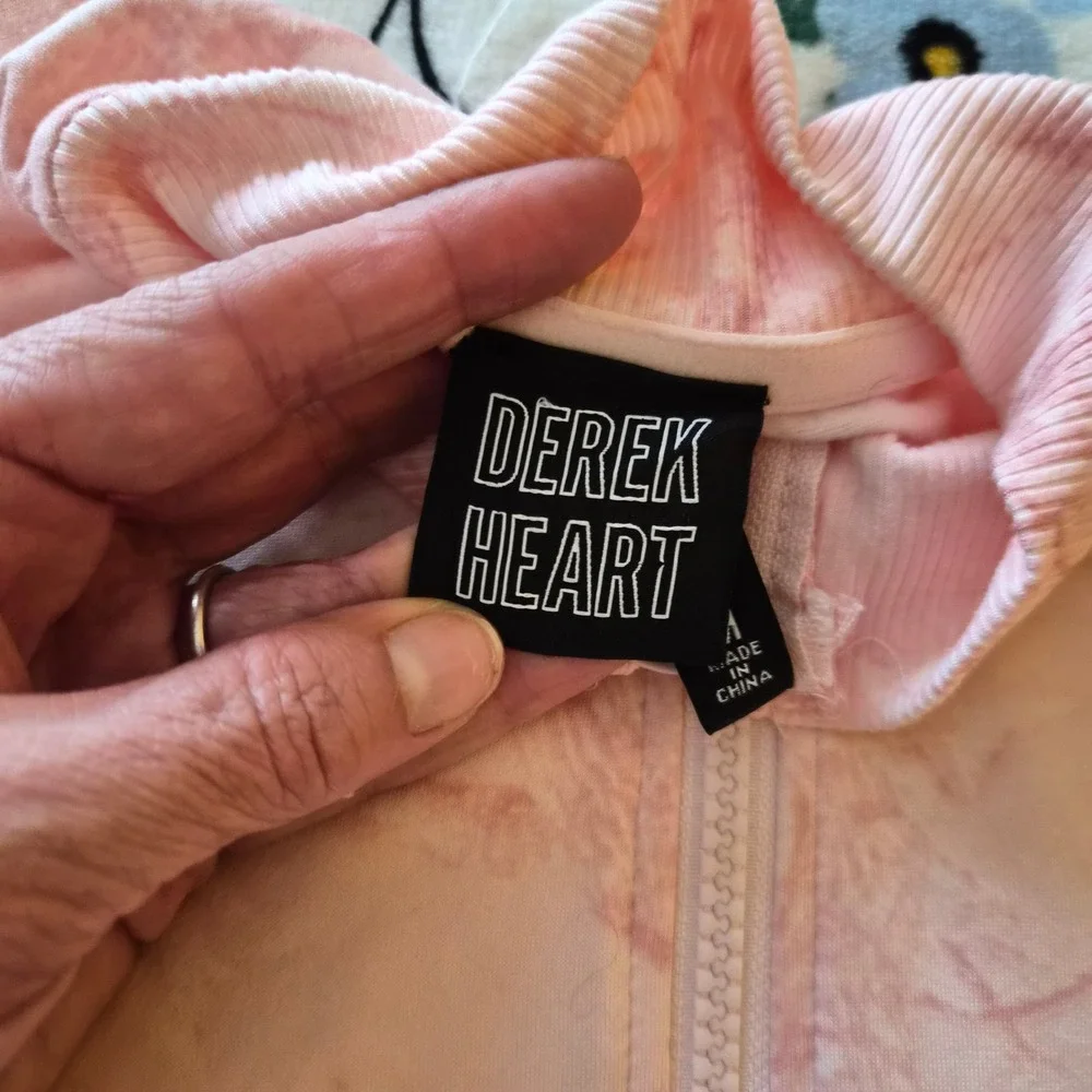 NWOT Derek Heart Youth Girls Pink Tie Dye Marble Cropped Zip Up Track Jacket M
